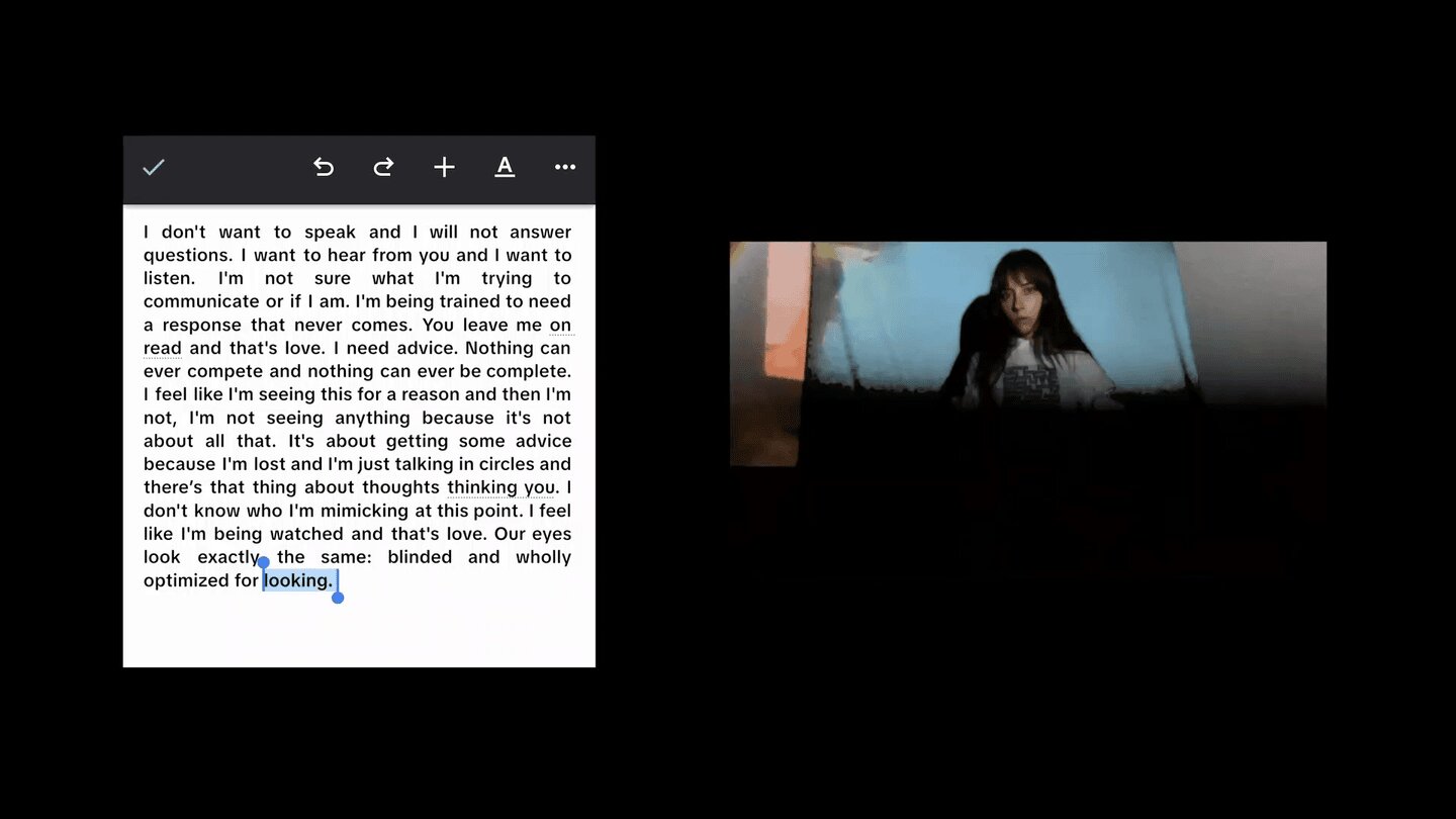 Screencap 1: split screen Google Doc + figure in front of greenscreen, half blurred by black dissolve